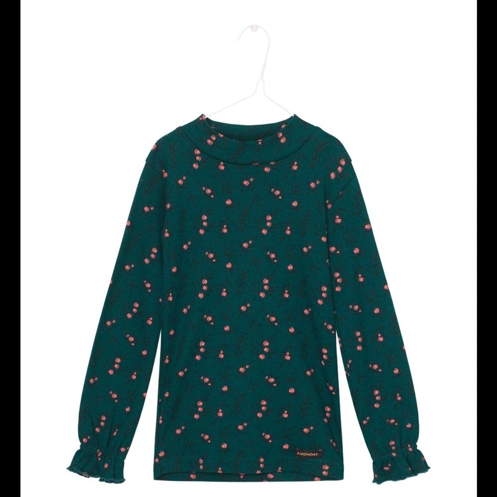 Green Long Sleeve Top with berry Pattern boutique brand A Monday In Copenhagen